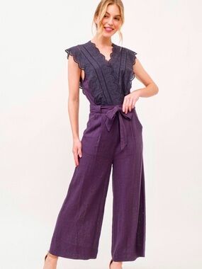 And The Why Laced Surplice Tie Waist Purple Jumpsuit